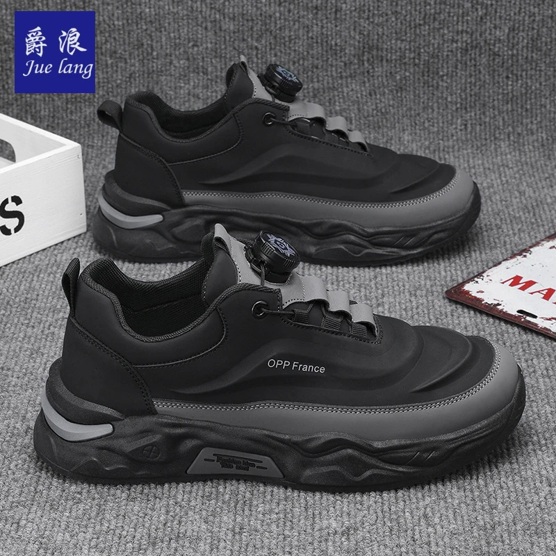 爵浪男鞋新款春季旋转纽扣百搭休闲鞋潮鞋跑步运动厚底增高老爹鞋