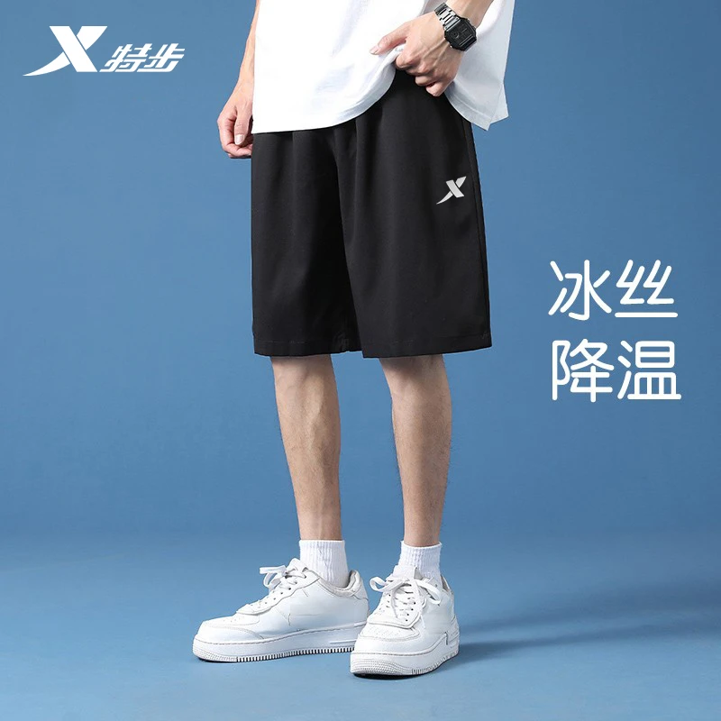 特步男短裤宽松2024运动裤子男士跑步健身速干五分裤运动套装正品