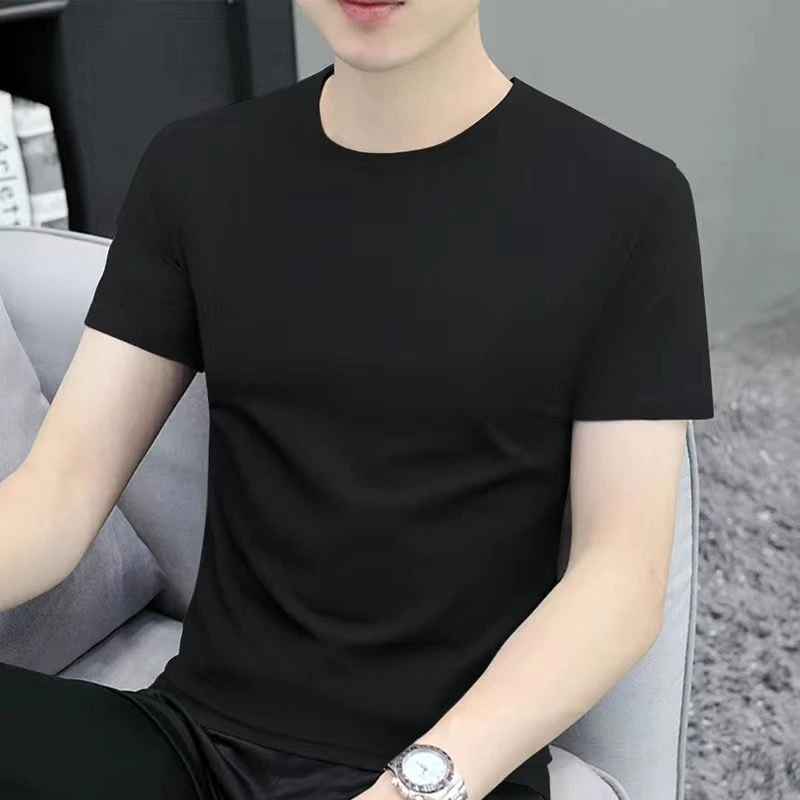 纯色男士短袖T恤2025新款时尚潮流修身上衣服夏季冰感百搭体恤衫