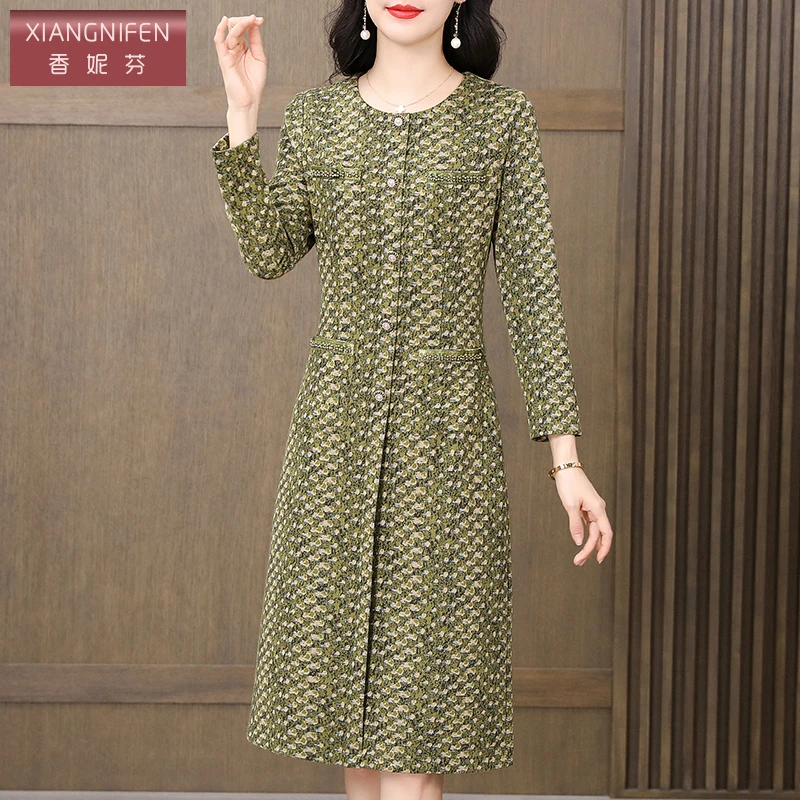 【香妮芬】83178秋冬长袖气质显瘦优雅碎花连衣裙冬季连衣裙