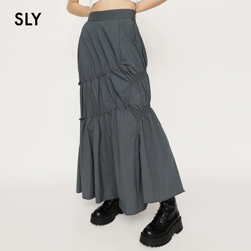 SLY 新款不对称褶皱设计甜美设计感气质高腰半身裙030GAZ31-0360
