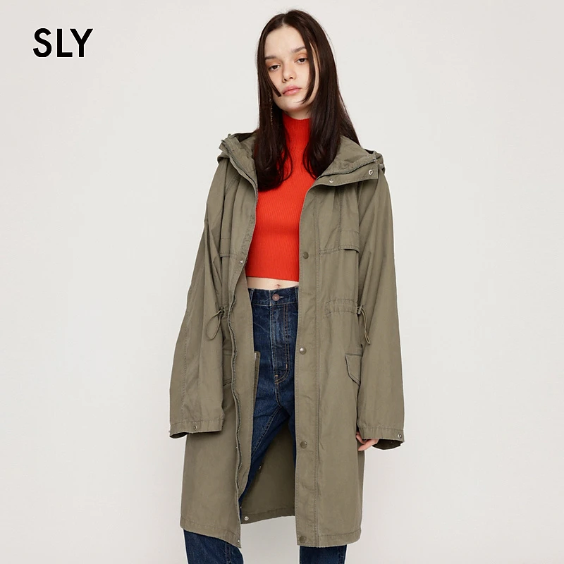 SLY 新品中性风时尚休闲工装抽绳收腰连帽大衣外套030GAY30-0980