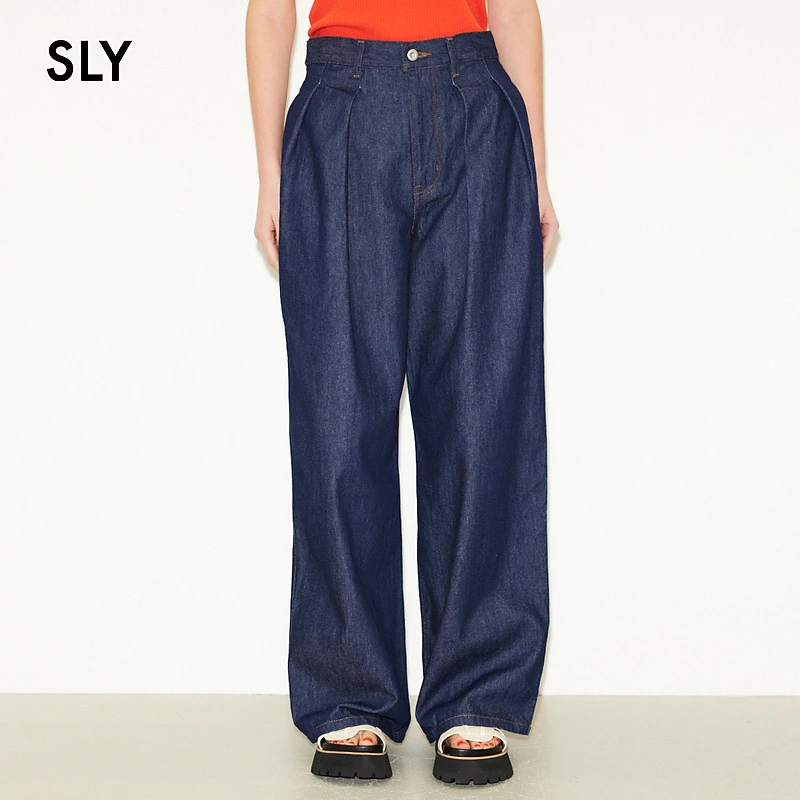 【THROW】SLY 新品OL风日系宽松简约百搭阔腿牛仔裤030GS011-3790