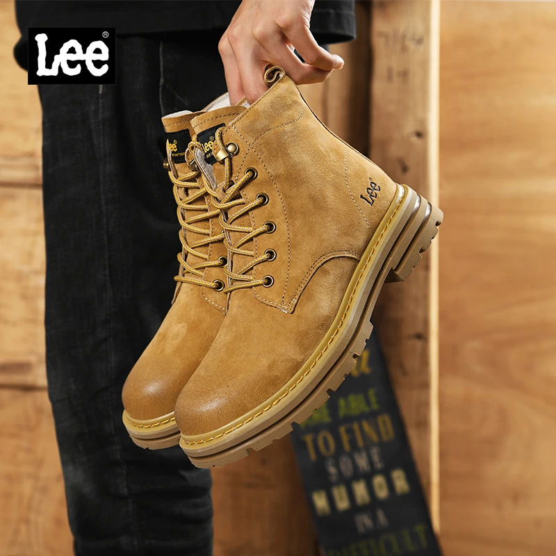 Lee马丁靴男款2024冬季新款加绒工装鞋高帮复古厚底男士保暖靴子