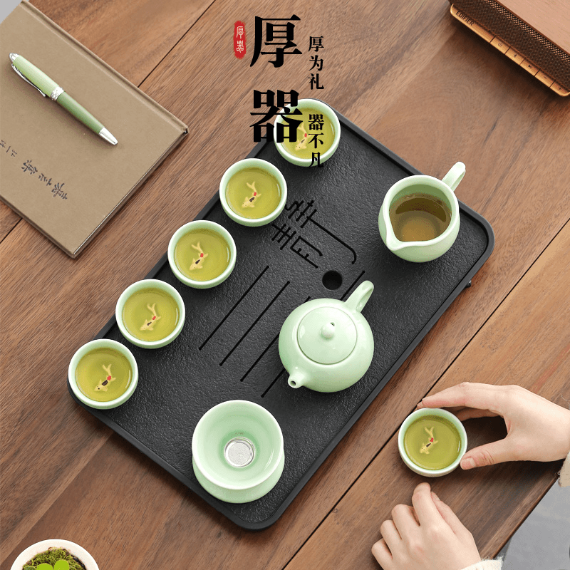 茶盘小型轻奢家用现代茶具仿乌金石储蓄排沥水干泡台办公室茶托盘