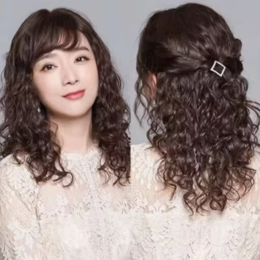 新款高档假发女妈妈中长卷发中老年发套女全头套网红仿真人发丝