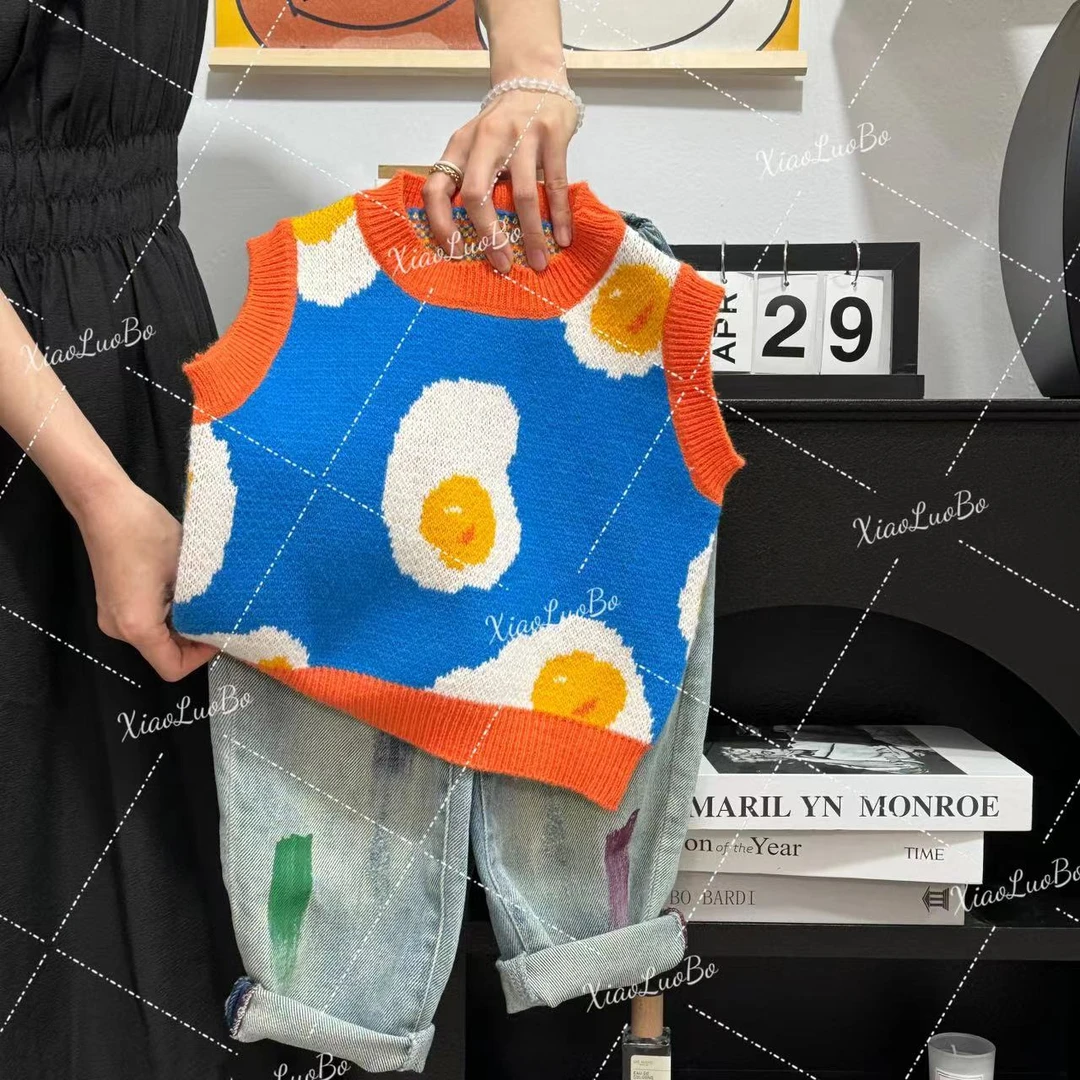 2024秋季新款针织衫儿童卡通洋气马甲男女童韩版背心童装百搭外穿