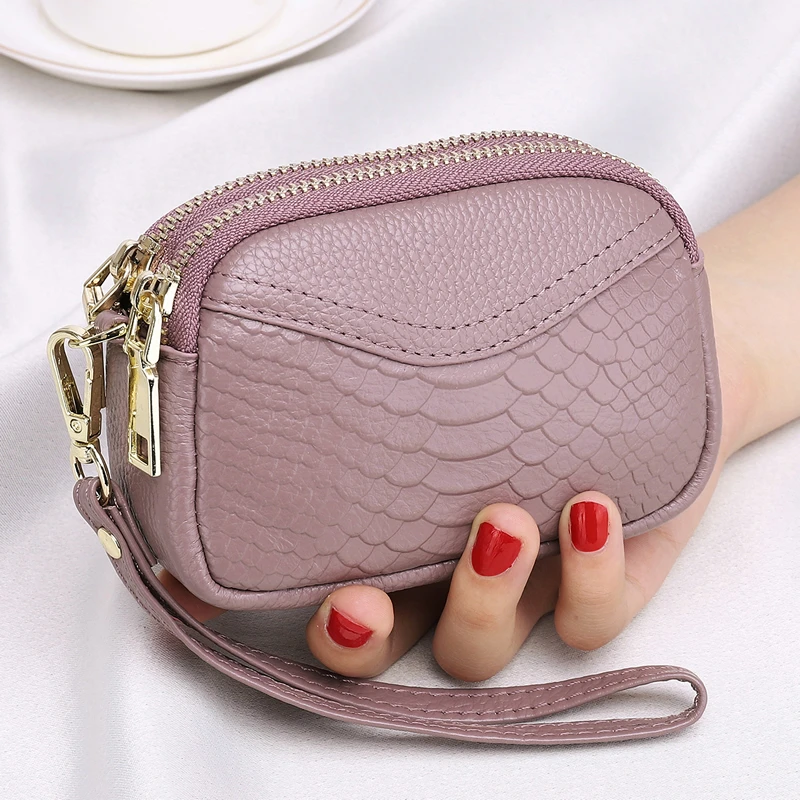 真皮零钱包女迷你小钱包简约可爱牛皮软皮百搭手拿钥匙包硬币包