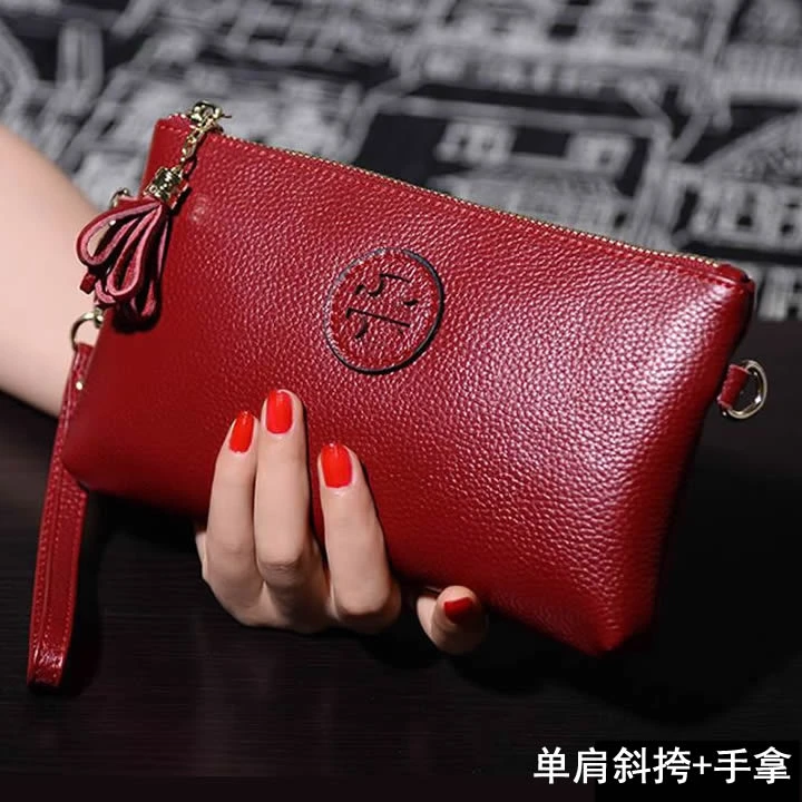 斜挎包小包女手拿包长款百搭真皮软皮中年妈妈手机零钱包单肩背包