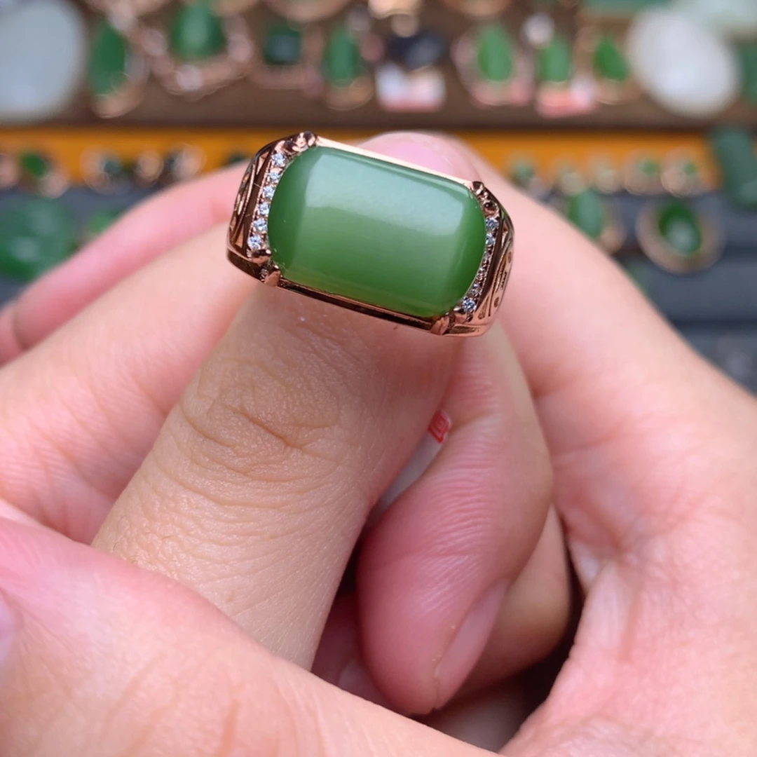 【闪购商品】和田玉（碧玉）戒指银S925镶嵌（****与