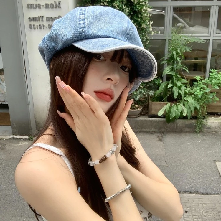 【呐呐专属】牛仔贝雷帽子复古八角帽大头围画家帽做旧显脸小帽子