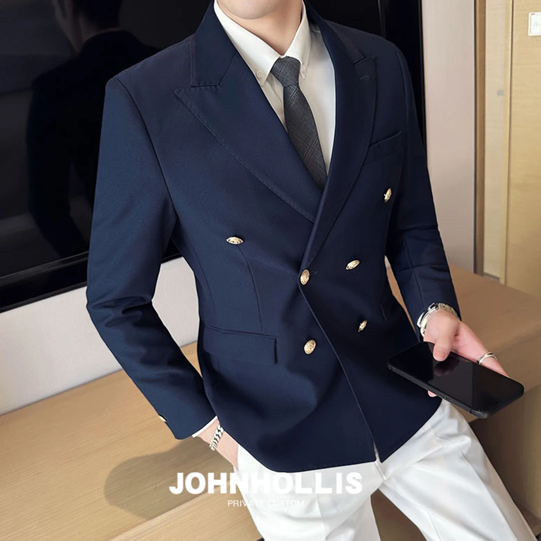 约翰皇双排扣西装外套男夏季新款男士戗驳领西服商务休闲质感单西