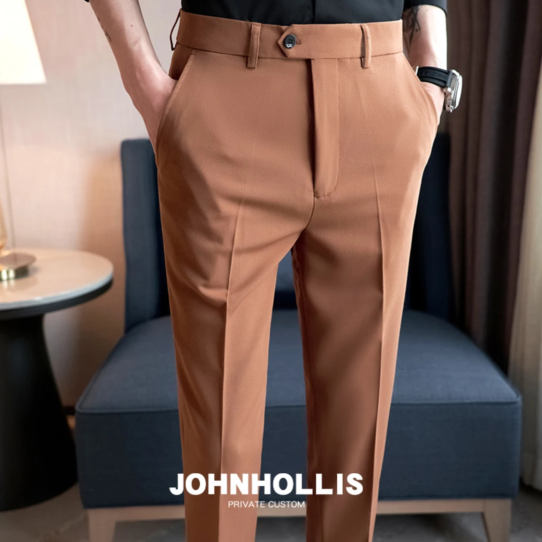 约翰皇高档西装裤男修身弹力小西裤时尚男士裤子英伦风商务休闲裤