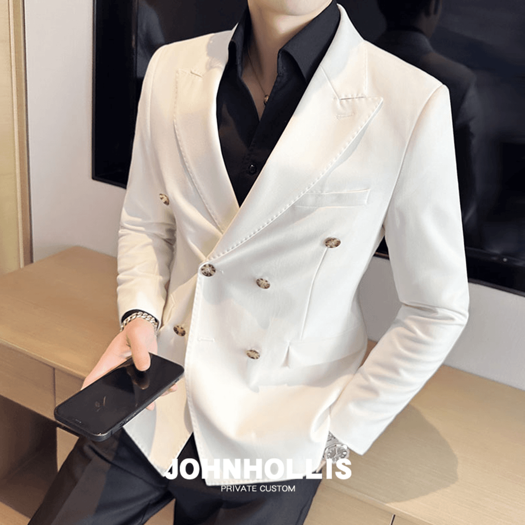 约翰皇双排扣西装外套男戗驳领西服男士修身商务休闲痞帅单西潮流