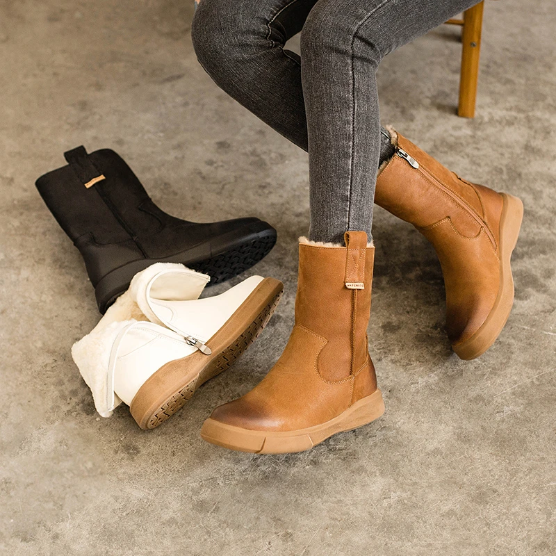 玛菲玛图009-115YML冬头层牛皮大棉真毛里雪地靴欧美潮流马丁靴