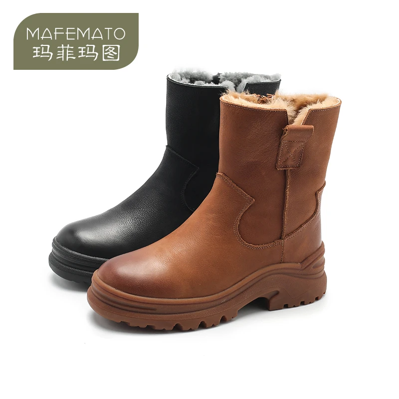 玛菲玛图39737-43保暖羊羔毛雪地靴女靴英伦风马丁靴女厚底短靴女