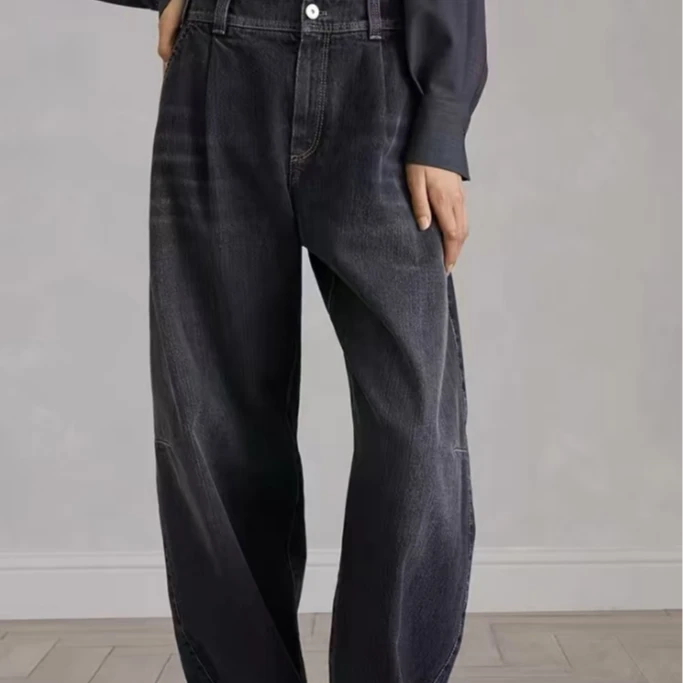 24年早秋新款时尚百搭男友风高腰阔腿牛仔裤NZ007（D24K0243）