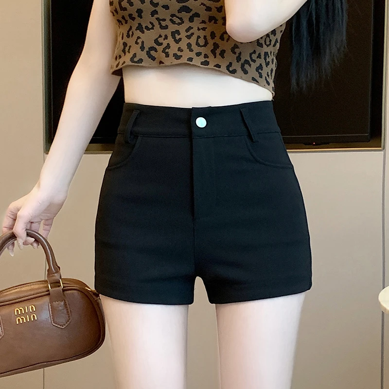 黑色西装短裤女夏季外穿休闲高腰显瘦弹力紧身辣妹a字打底热裤子