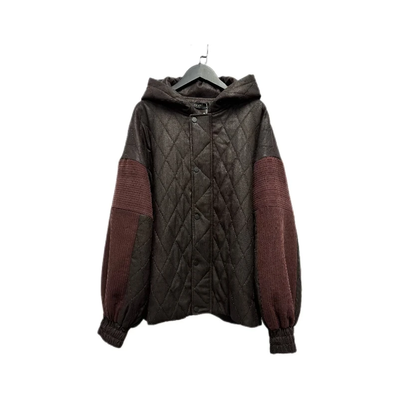 紫檀菱格压线连帽棉服