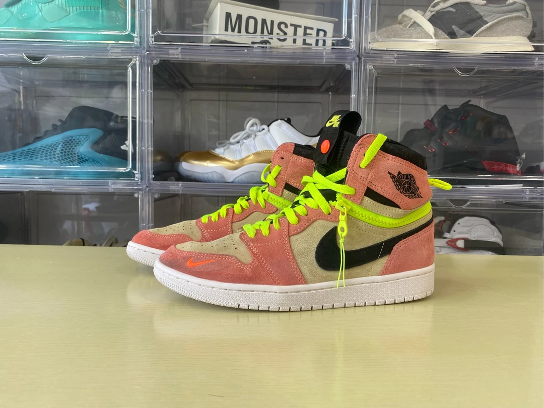 42码/aj1麂皮拉链杏粉/99新原盒配件齐全