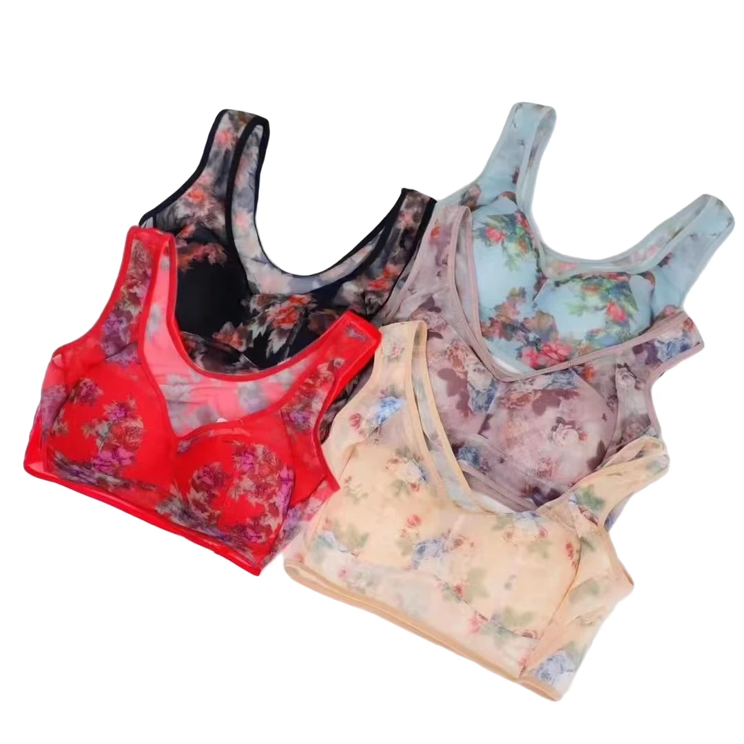 花色无钢圈大码女士无痕舒适美背-345性感透气聚拢运动