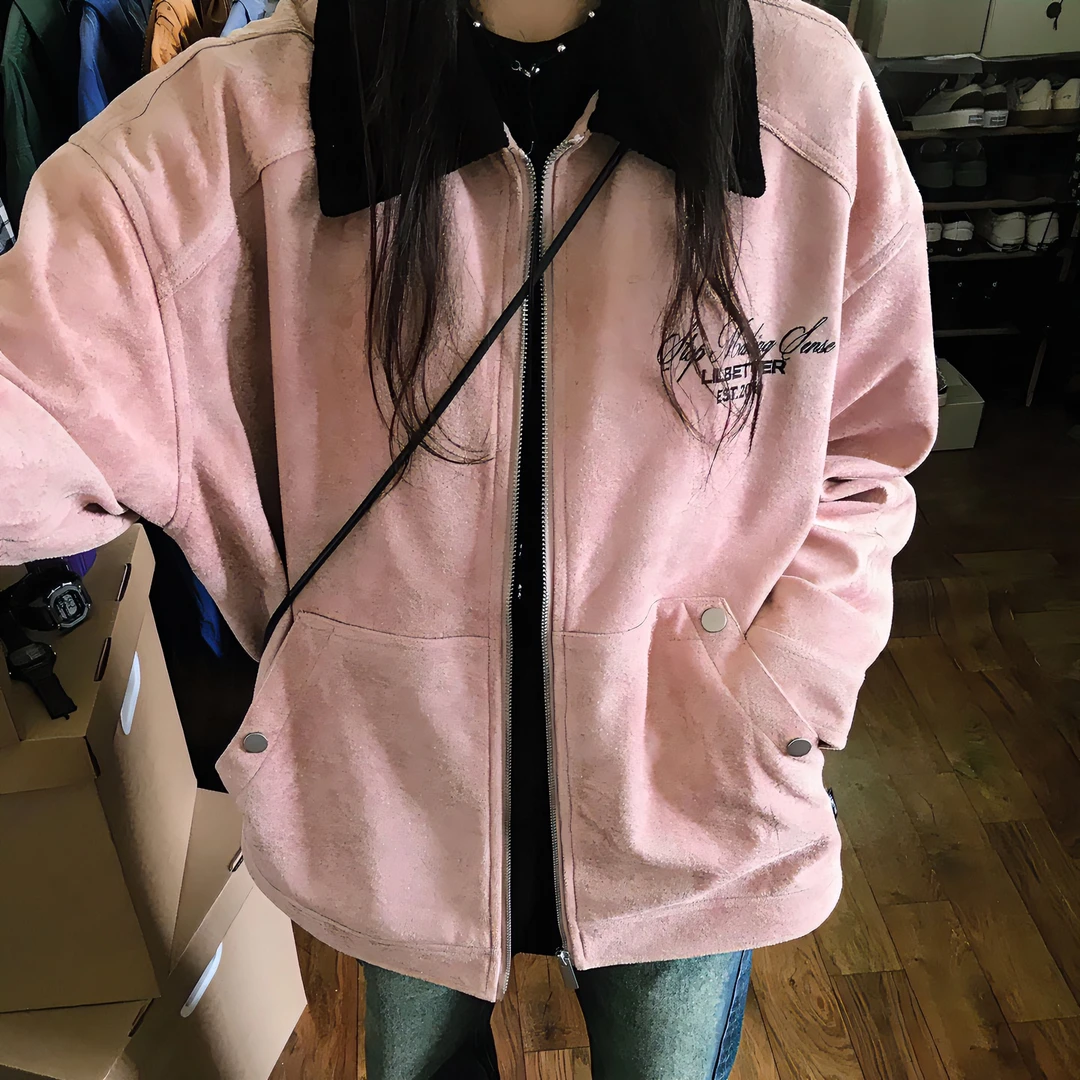 vintage美式复古秋季百搭外套女小个子短款春秋夹克棒球服上衣潮