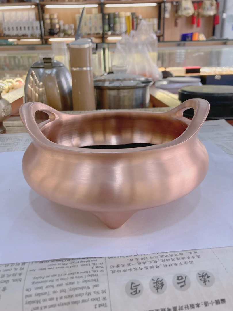 纯紫铜仿古桥耳炉三足薰香炉盘香用室内摆件