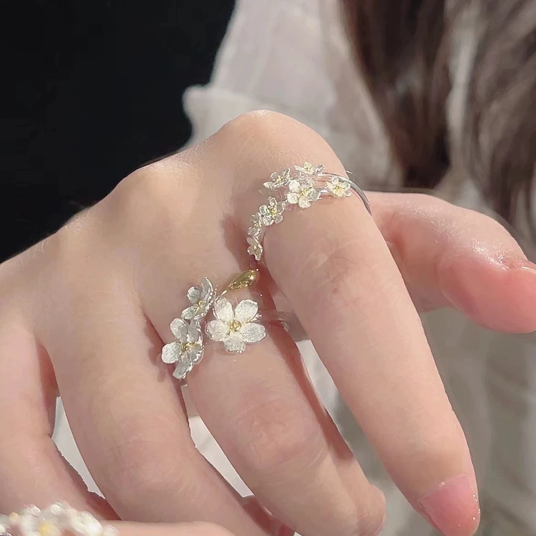 合金戒指 立体花朵戒指银色鸢尾花古风复古梨花声对戒开口戒指