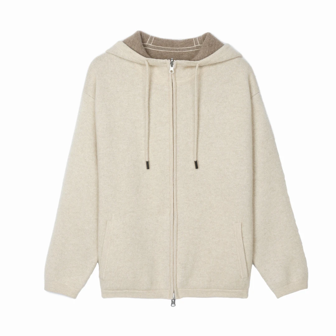 【欧洲皇室定制】双面穿纯山羊绒空气层连帽开衫23059