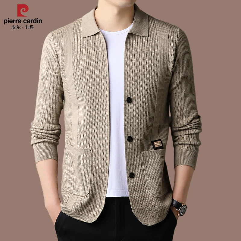 皮尔卡丹2025春秋秋冬开衫毛衣男士翻领针织衫休闲纯色夹克外套男