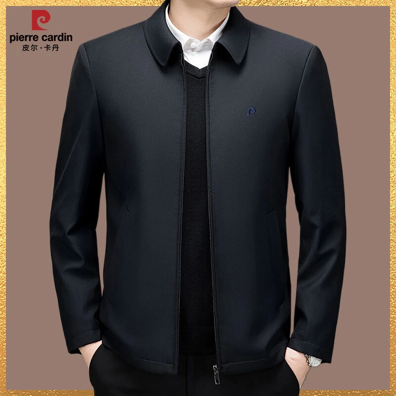 皮尔卡丹可拆卸内胆商务夹克中老年商务休闲保暖翻领夹克冬装上衣