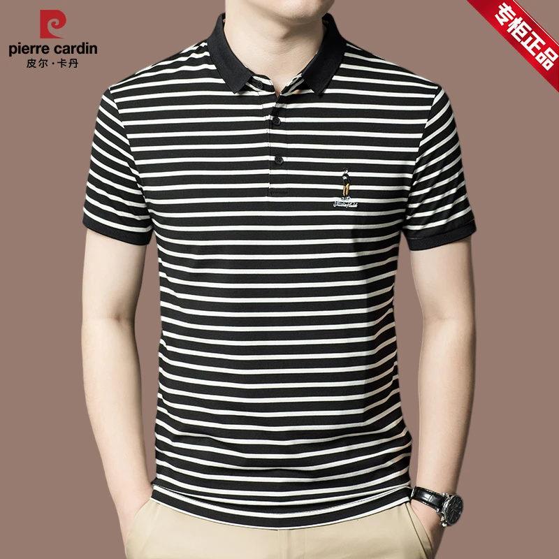 皮尔卡丹新款男装火热上新细条纹T恤精致POLO衫商务休闲时尚百搭