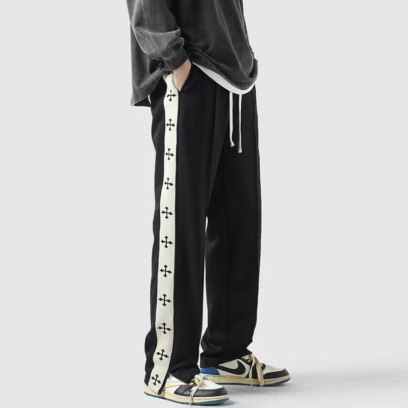 美式高街休闲裤子男款夏季高街潮牌ins拼色卫裤宽松直筒运动长裤
