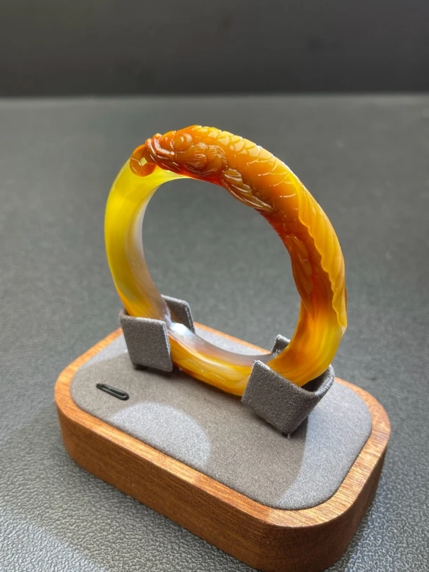 53口鱼手镯 富贵有余鱼跃龙门天然巴西玛瑙老料雕刻手镯玉雕手镯