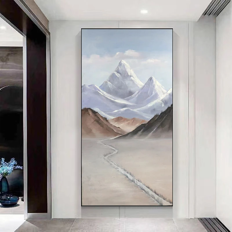肌理雪山玄关装饰画手绘油画风景挂画背有靠山客厅挂画大尺寸