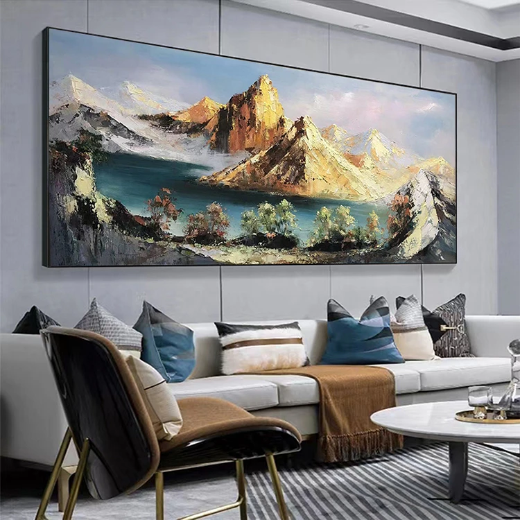 手绘油画现代简约轻奢客厅沙发背景墙挂画