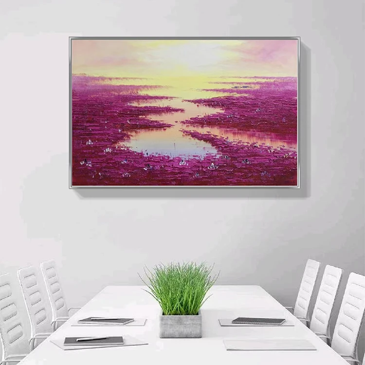 手绘油画荷塘睡连横版房间书房餐厅客厅过道现代欧式装饰挂画