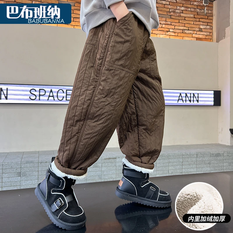 男童加绒裤子2023新款冬装大童保暖裤加厚儿童棉裤男孩羊羔绒冬季