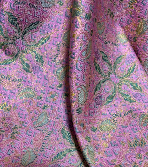 彩鳞宝相花织金高货国风外套马甲套装服装面料 重工提花布料