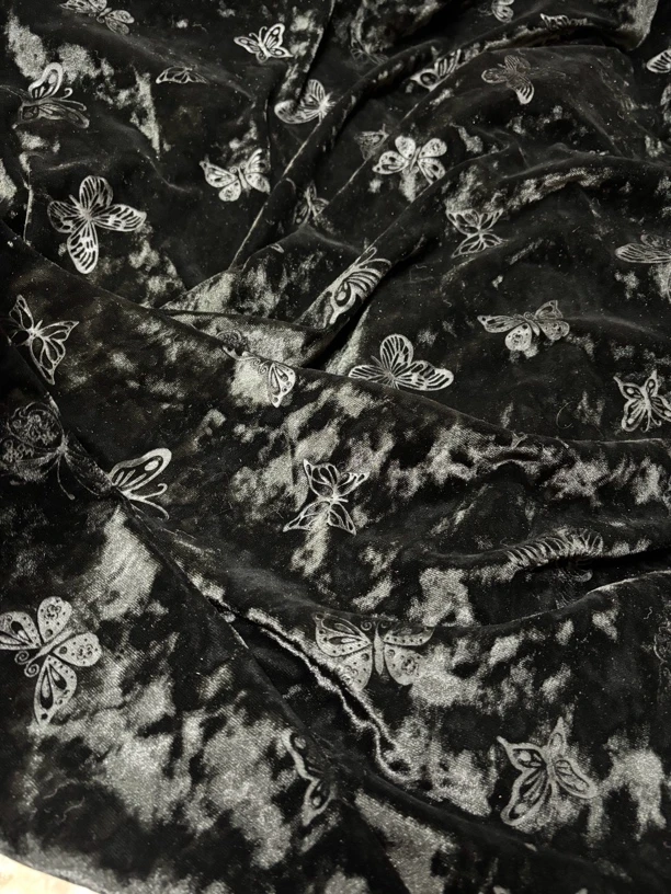 黑色冰花丝绒蝴蝶压花连衣裙服装面料
