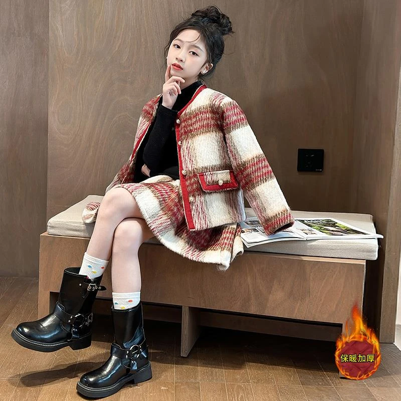 巴拉恩优选女童新年套装裙秋冬装2025新款小香风外套中大儿童冬