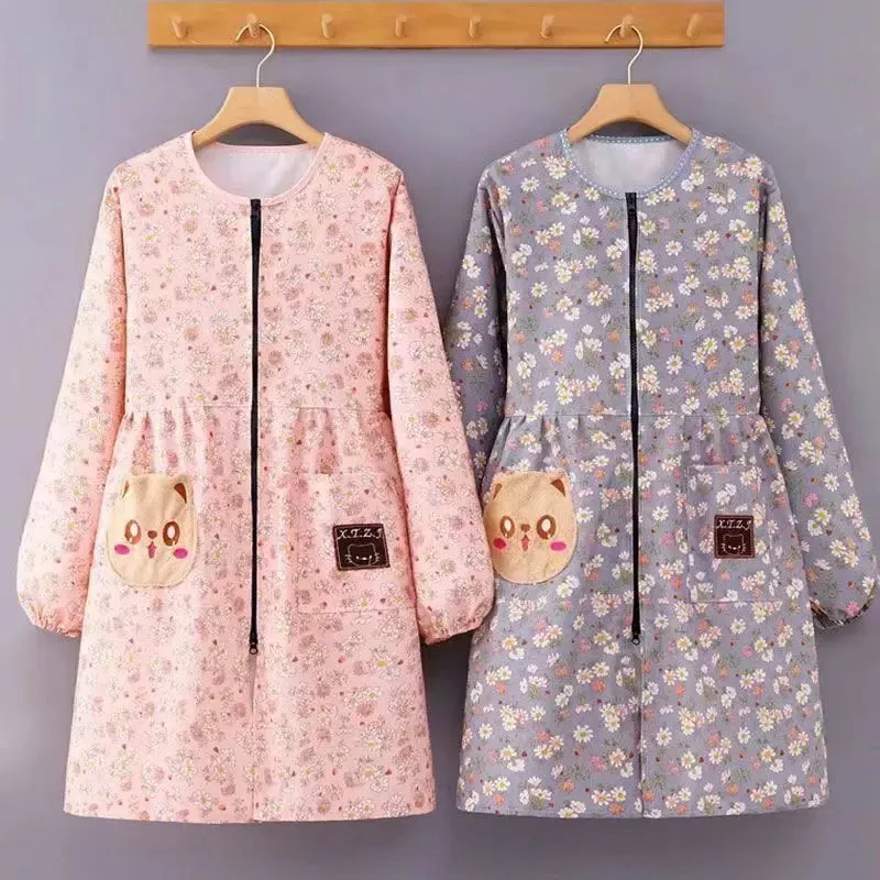 洋气时尚帆布家用厨房做饭围裙长袖防污透气小清新新款可爱工作服