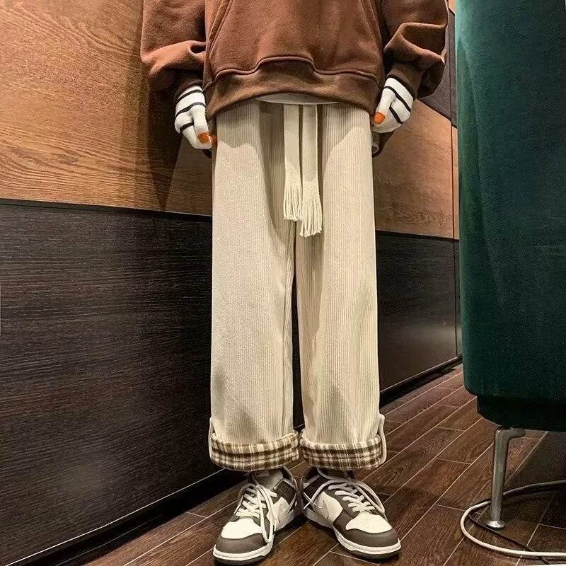 日系灯芯绒裤子女冬款男装加厚运动裤春秋季宽松直筒阔腿休闲长裤