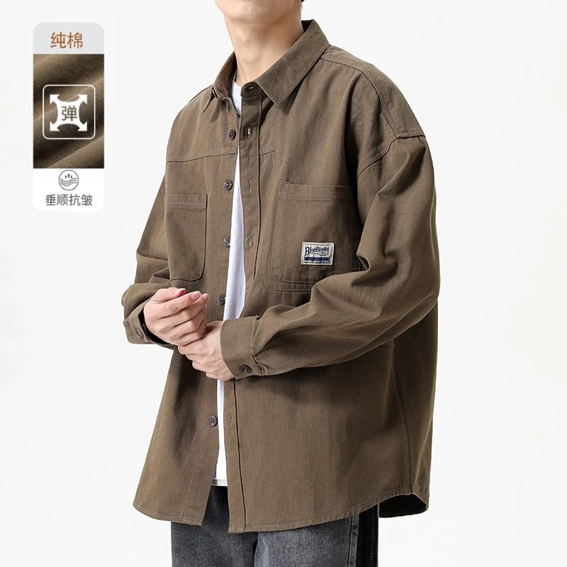 纯棉工装衬衫夹克外套男士2025春季春秋新款日系百搭宽松衬衣男