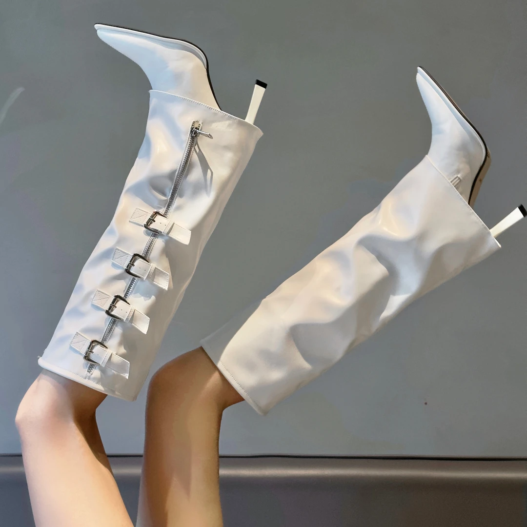 尖头细跟长筒靴2025秋冬新款搭扣显瘦高跟裤管靴小众百搭时装靴女