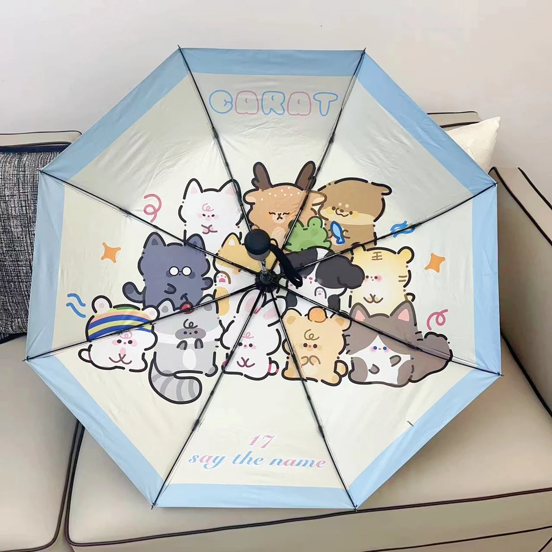 次人的世界原创小动物线条黑胶雨伞防紫外线晴雨两用（自动三折伞）