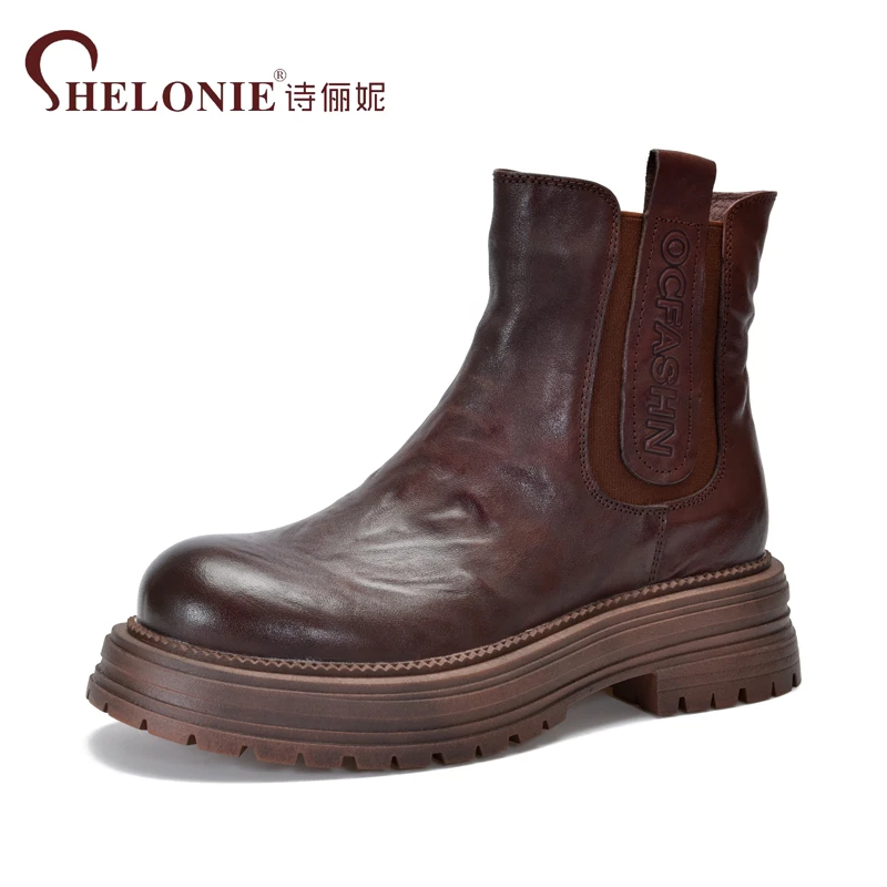 诗俪妮2024秋季新款复古英伦风圆头厚底马丁靴女短靴烟筒靴S66888