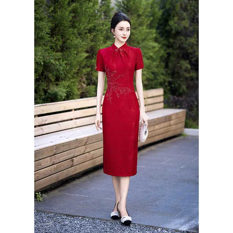 中国风旗袍新款气质高端红色日常显瘦优雅婚宴宴会礼服女女装中式