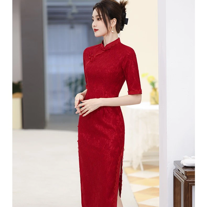 旗袍敬酒服新娘秋季酒红色高级感结婚订婚礼服回门连衣裙2024新款
