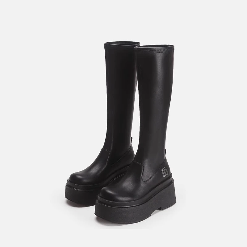 万达撤柜大筒围胖mm显瘦女鞋长筒靴厚底靴子弹力瘦瘦靴增高筒骑士